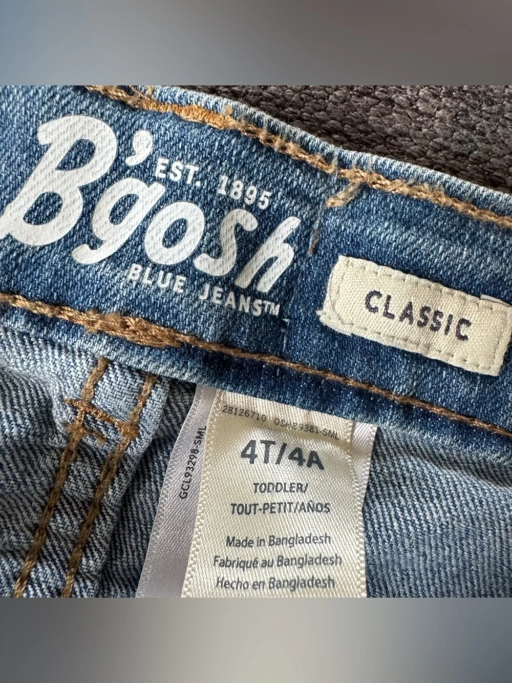 Oshkosh Bgosh Blue Denim Jeans Straight Classic Toddler Boy 4T/4